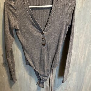 Pink Lily Gray Ribbed Bodysuit